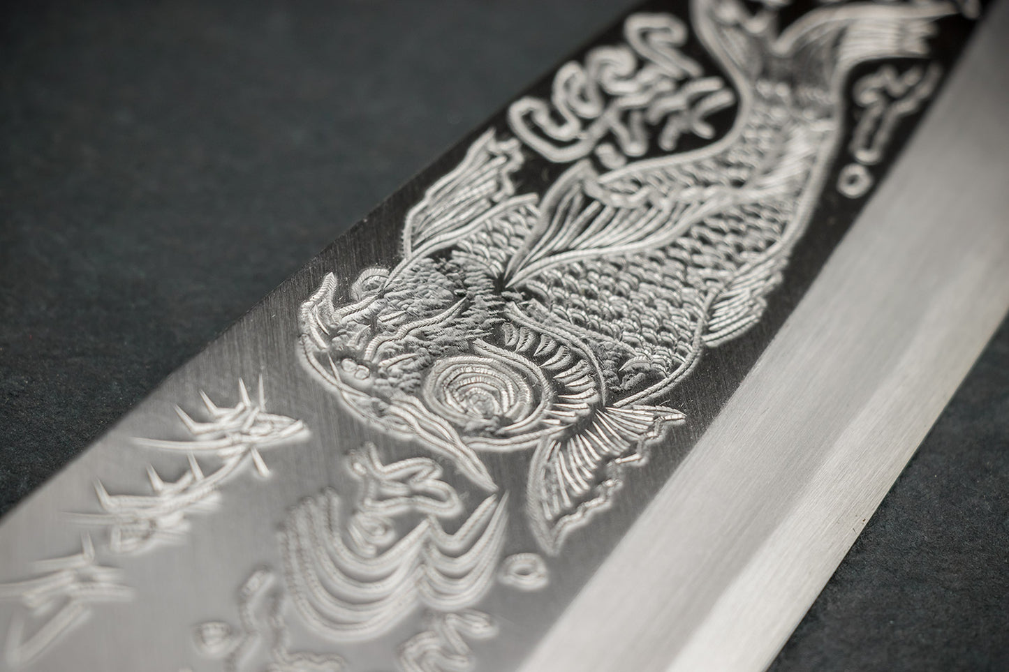 Sakai Takayuki Michiko Kubota Engraved Deba 240mm "Koi Carp" from Sakai Takayuki