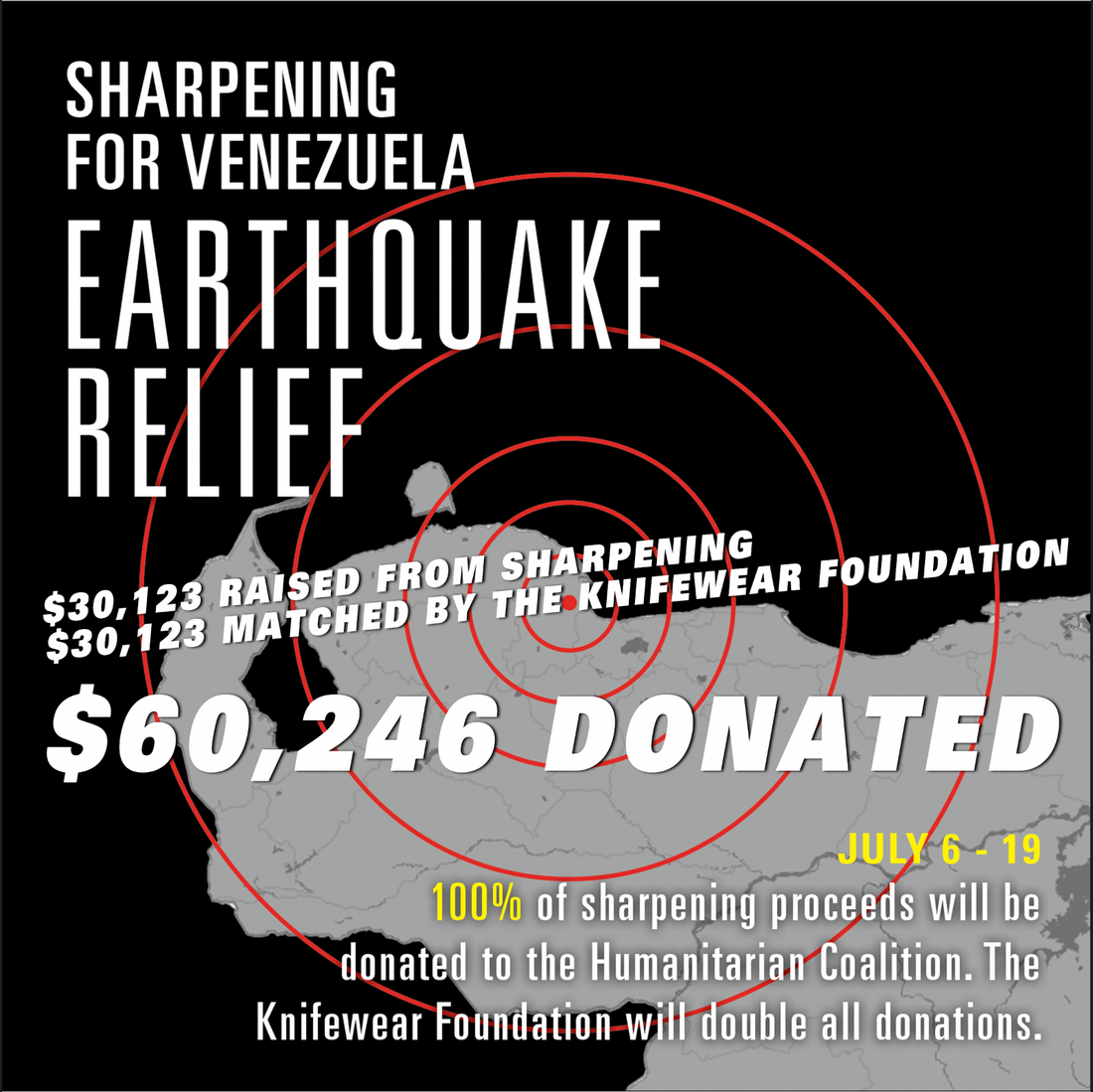 $60,246 donated to  Venezuela Earthquake Relief, July 6-19