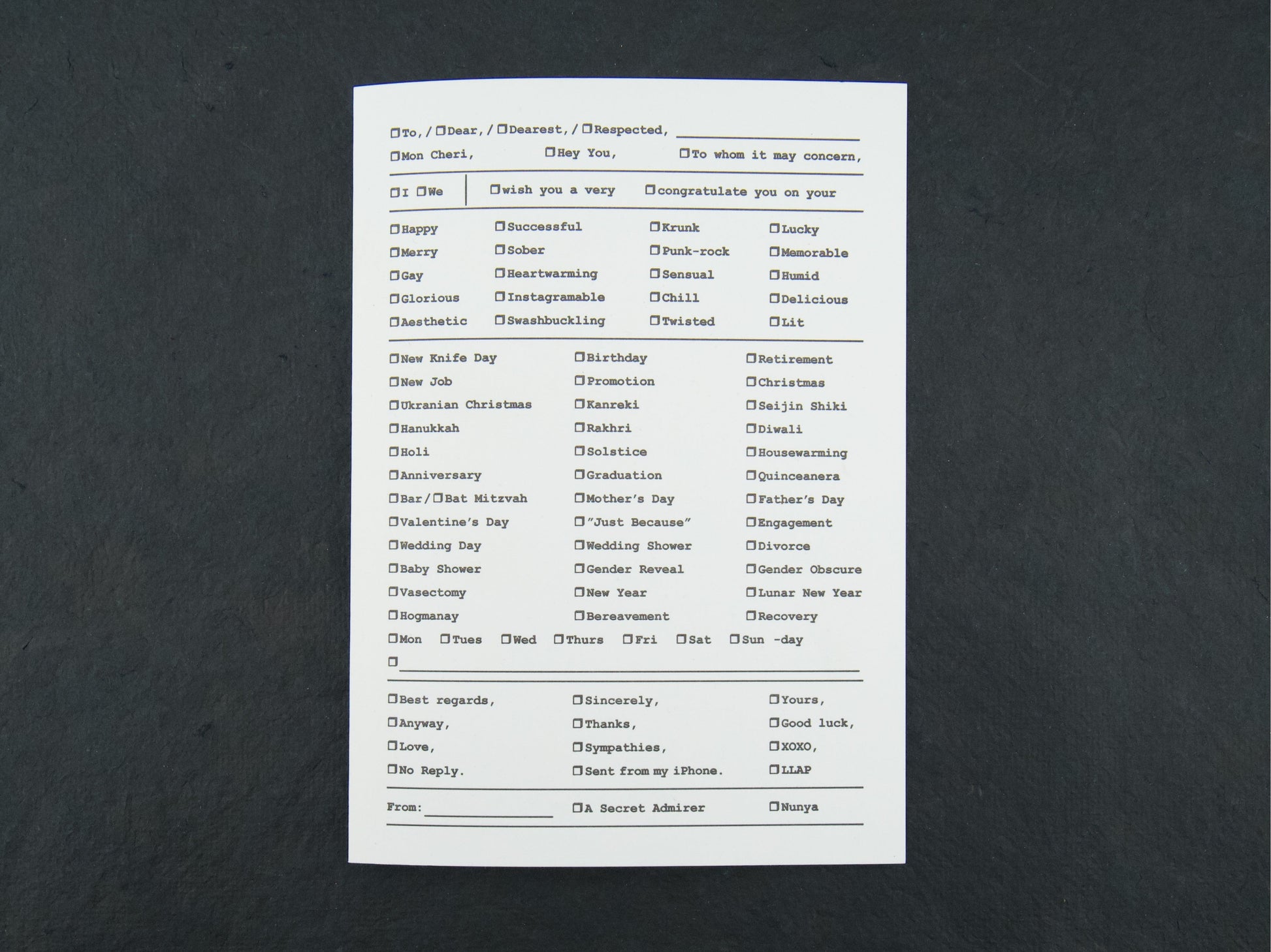 Greeting Card - Government Form from Knifewear