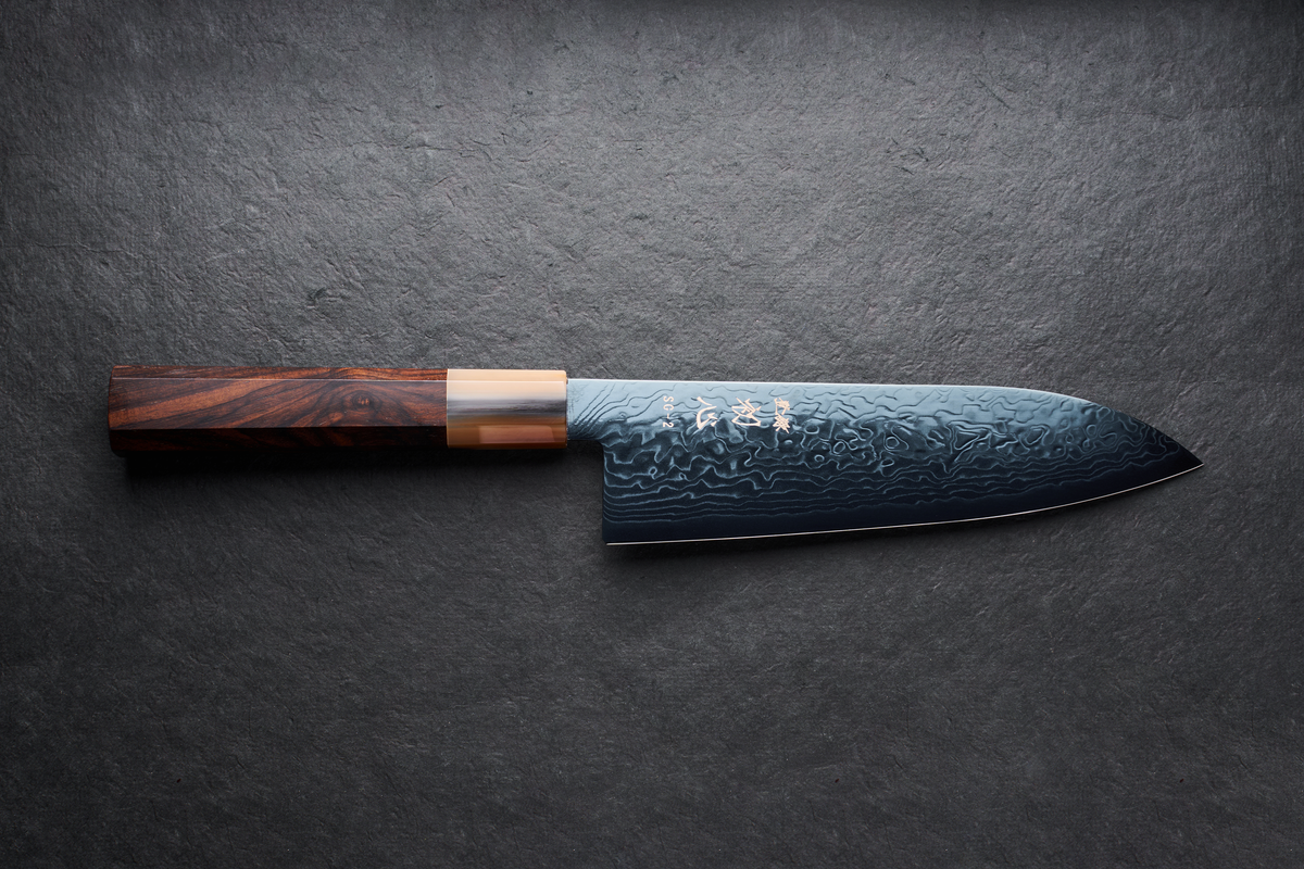 Hatsukokoro Ryuhyo SG2 Damascus BLUE Santoku 180mm