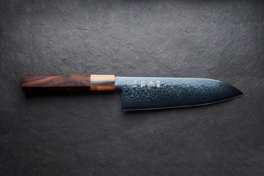 Hatsukokoro Ryuhyo SG2 Damascus BLUE Santoku 180mm