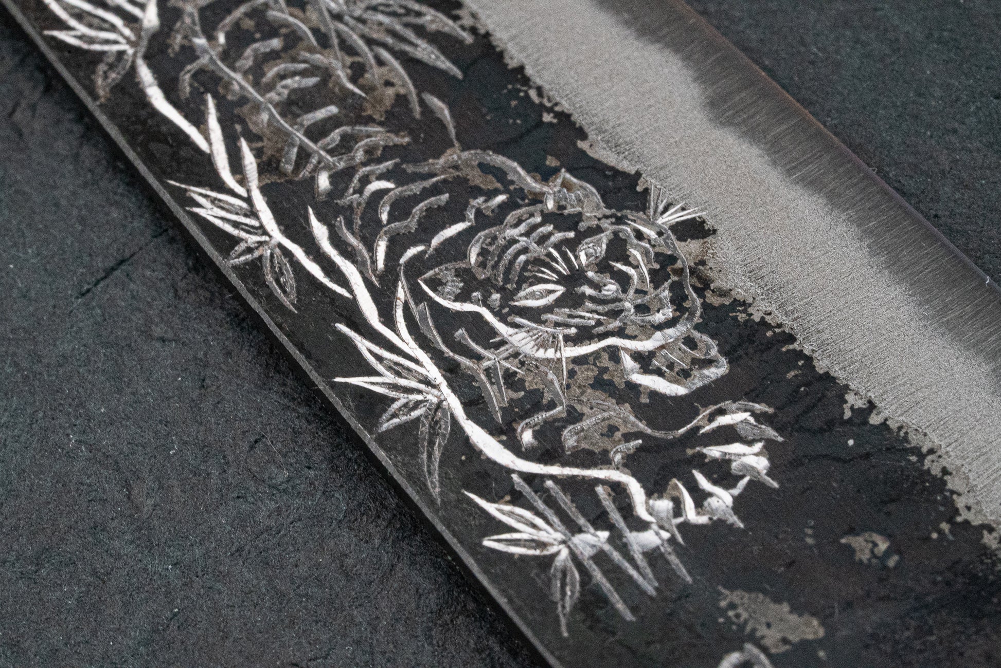 Sakai Takayuki Michiko Kubota Engraved Aogami Gyuto 240mm "Tiger" from Sakai Takayuki