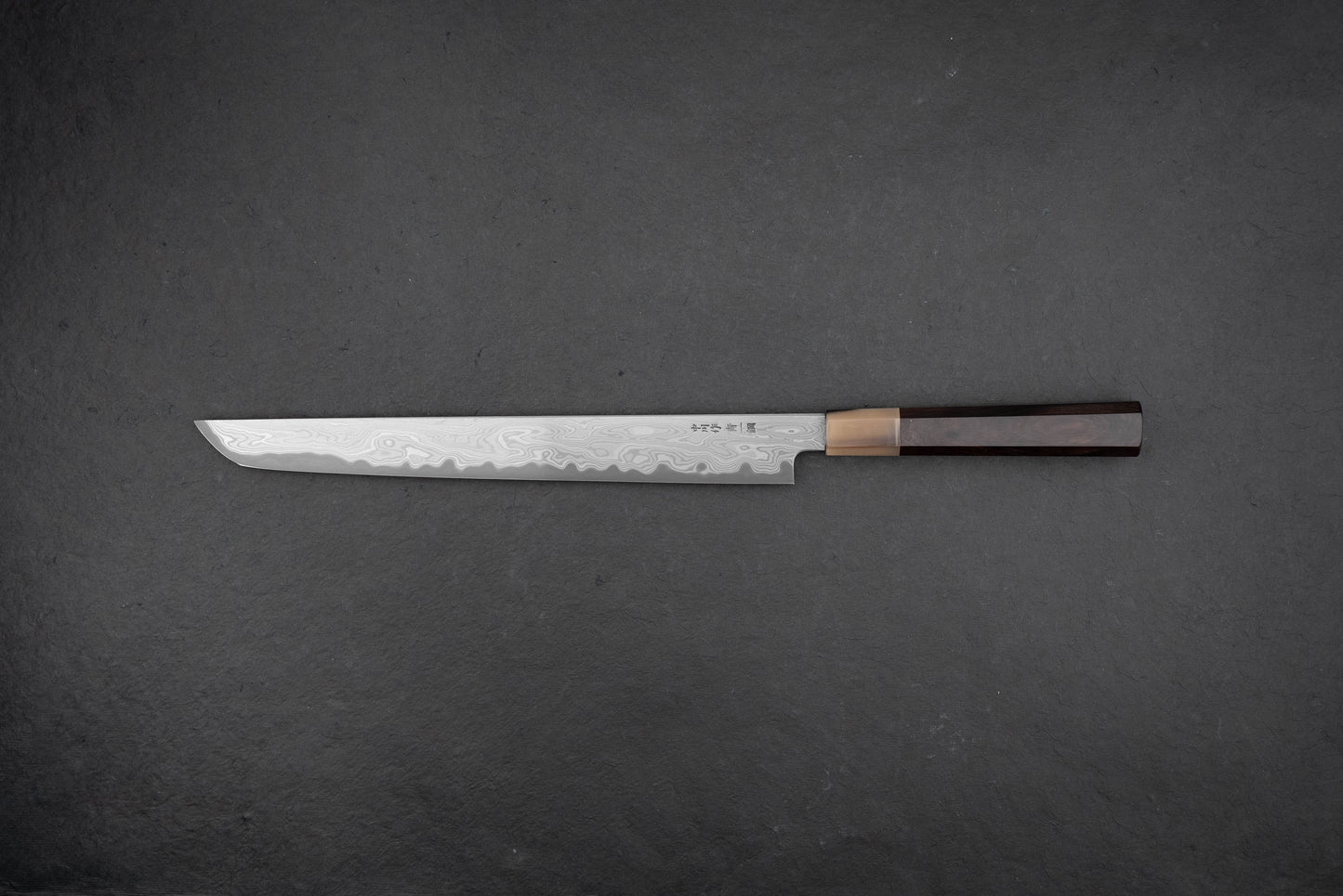 Satoshi Nakagawa x Naohito Myojin Aoichi Etched Damascus Sakimaru Sujihiki 330mm from Nakagawa Hamono