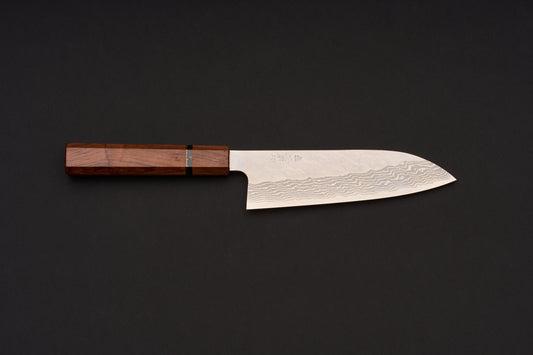 Custom Handle Nigara VG10 Migaki Tsuchime Damascus Santoku 180mm