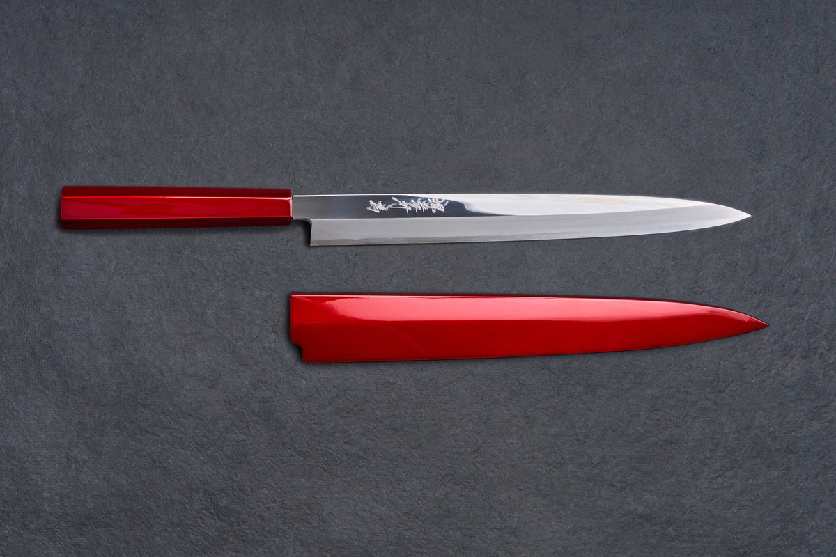 Sakai Takayuki Ginsan Kyomen Yanagiba 300mm with Aizu-Nuri Urushi Handle and Saya
