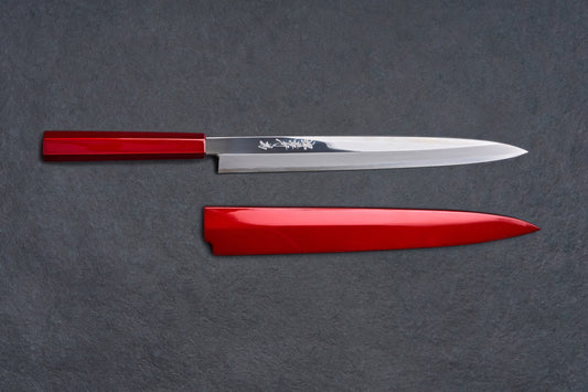 Sakai Takayuki Ginsan Kyomen Yanagiba 300mm with Aizu-Nuri Urushi Handle and Saya