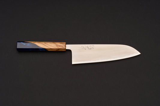 Manche personnalisé Toshihiro Wakui Shirogami Acier inoxydable Migaki Santoku 180mm