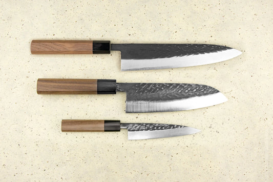 Fujimoto Hammer Tone SLD 3 Piece Knife Set with Santoku from Fujimoto