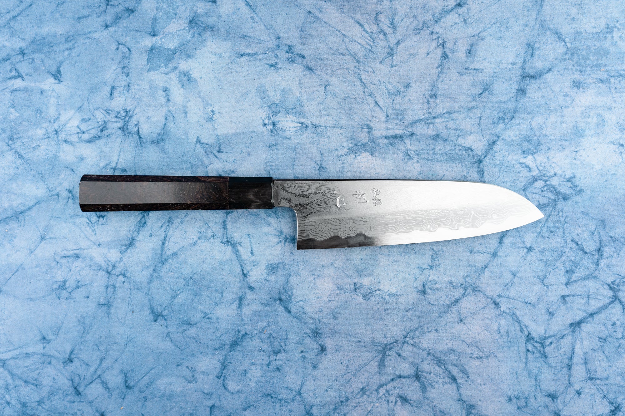 Satoshi Nakagawa Hatsukokoro Aoichi Damascus Shinogi Santoku 180mm from Nakagawa Hamono