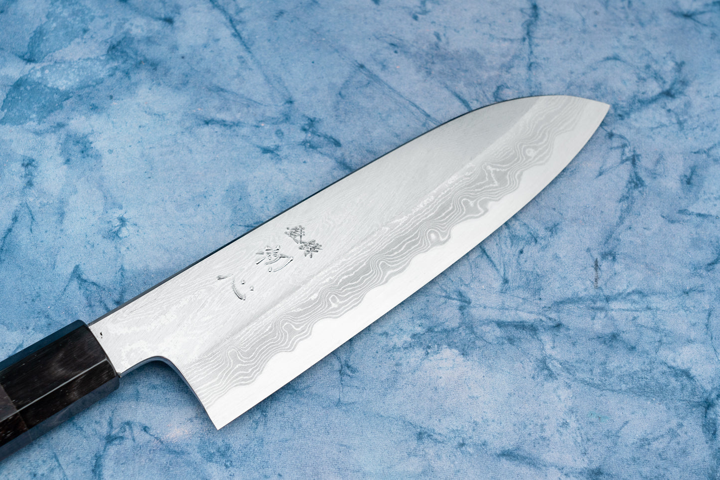 Satoshi Nakagawa Hatsukokoro Aoichi Damascus Shinogi Santoku 180mm from Nakagawa Hamono