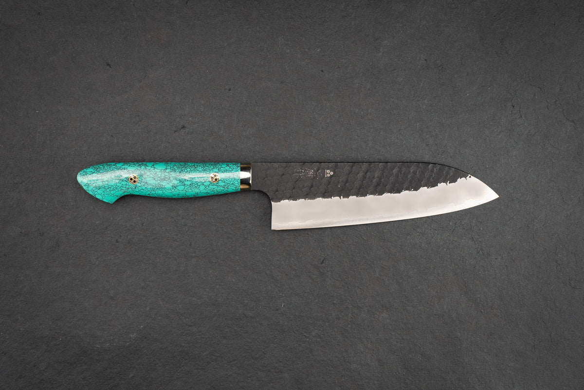 Nigara SG2 Kurouchi Tsuchime Western Santoku 180mm from Nigara Hamono