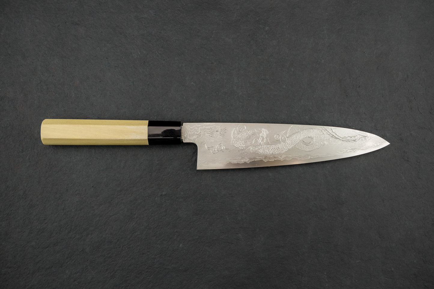 Sakai Takayuki Michiko Special Engraved Ginsan Damascus Gyuto 210mm "Dragon" from Sakai Takayuki