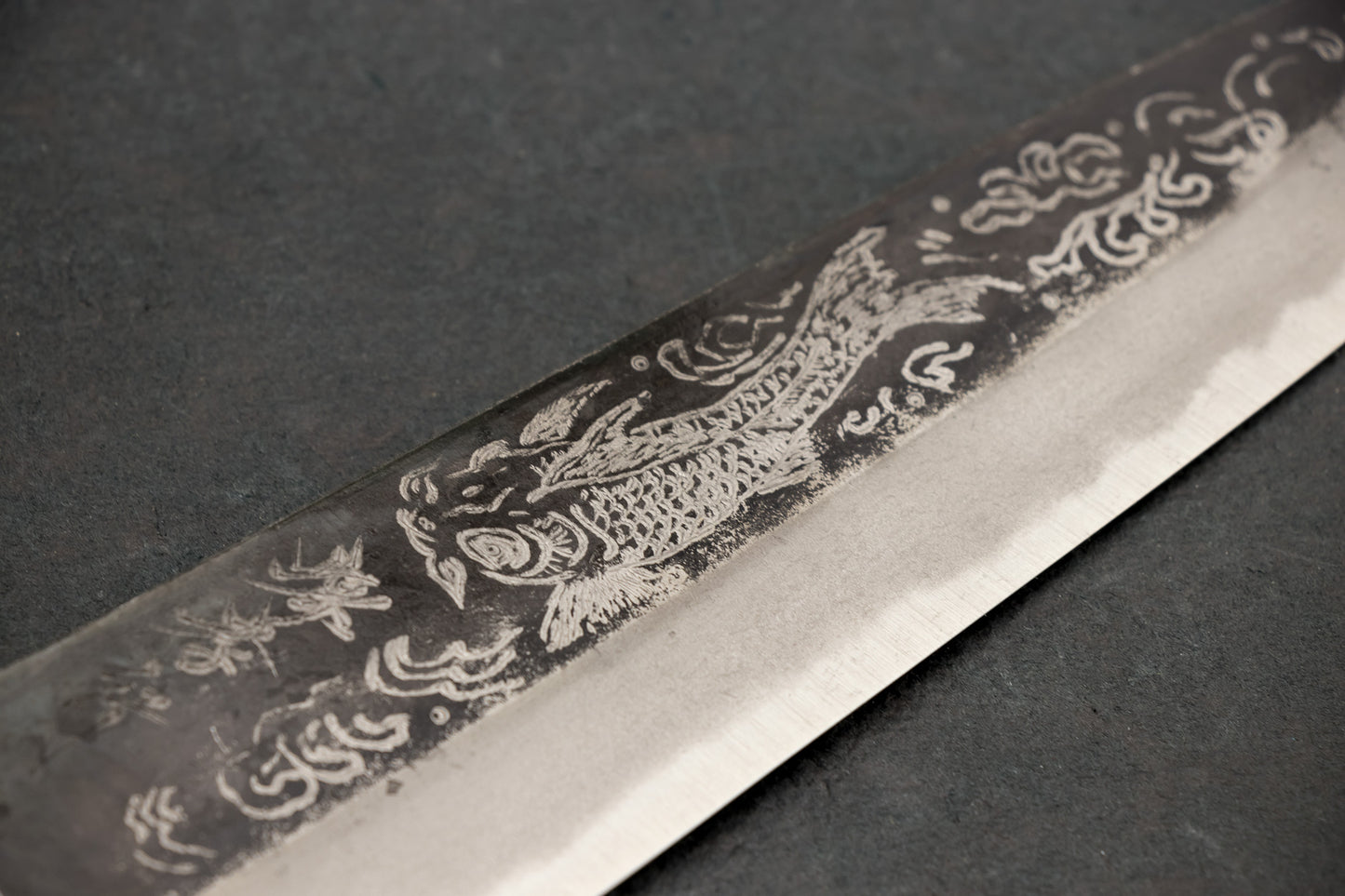 Sakai Takayuki Michiko Special Engraved Aogami Gyuto 210mm "Koi Carp" from Sakai Takayuki