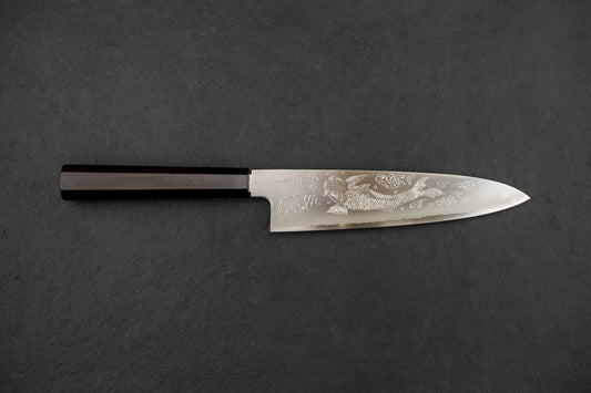 Sakai Takayuki Michiko Special Engraved Ginsan Gyuto 210mm "Koi Carp" from Sakai Takayuki