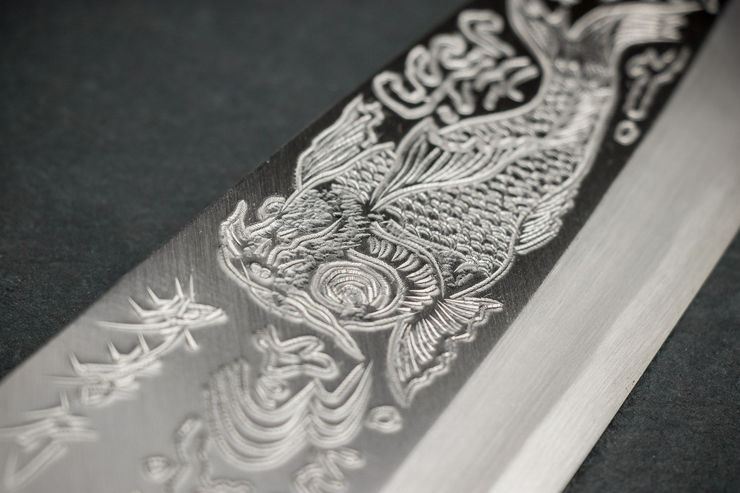 Sakai Takayuki Michiko Kubota Engraved Deba 240mm "Koi Carp" from Sakai Takayuki