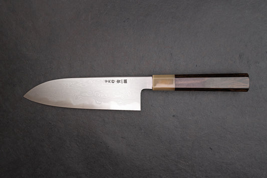 Satoshi Nakagawa x Naohito Myojin Aoichi Damascus Santoku 180mm from Nakagawa Hamono